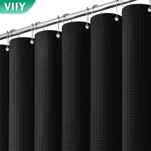 VIIY Black Waffle Shower Curtain